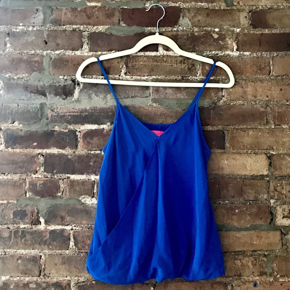 Silk Royal Blue Spaghetti Strap Faux Wrap Top